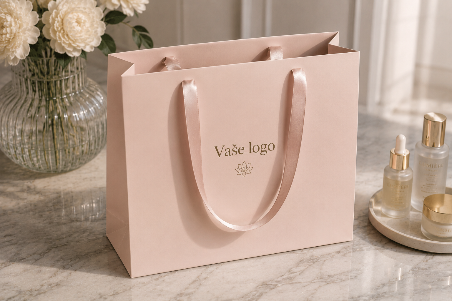Světle růžová prémiová dárková taška pro beauty značku